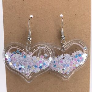 PVC white Heart Confetti Dangle Earrings